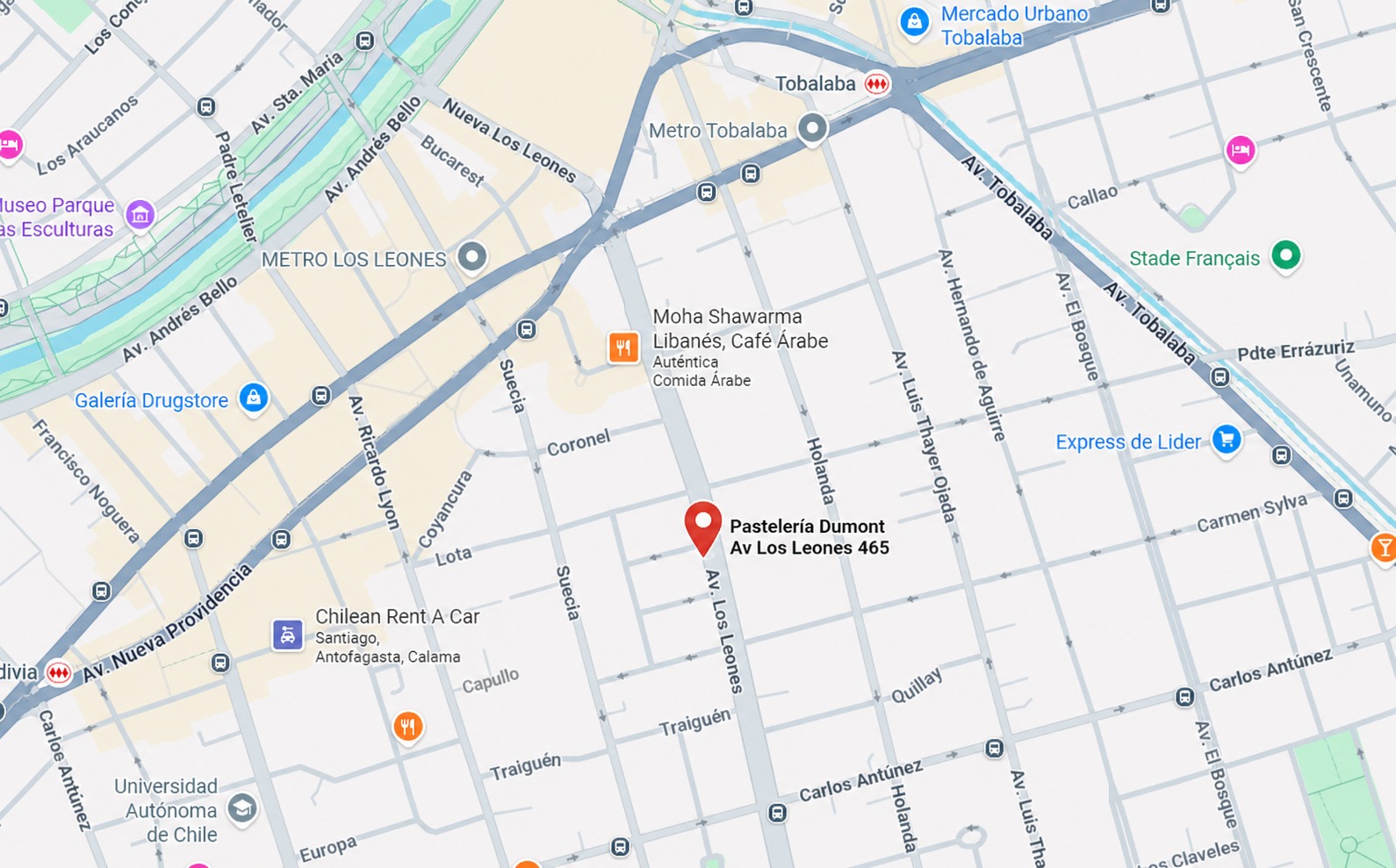 Ubicación de Pastelería Dumont en Providencia
